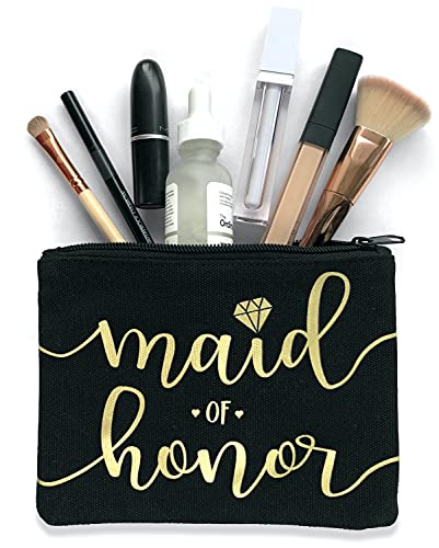 Bride Tribe Makeup Bags - Bridesmaid Favor for Bachelorette Party, Bridal Shower, Wedding. Cosmetics/Toiletries Bag, Wedding Survival Kit, Hangover Kit, Keepsake (1pc Maid of Honor, Black)