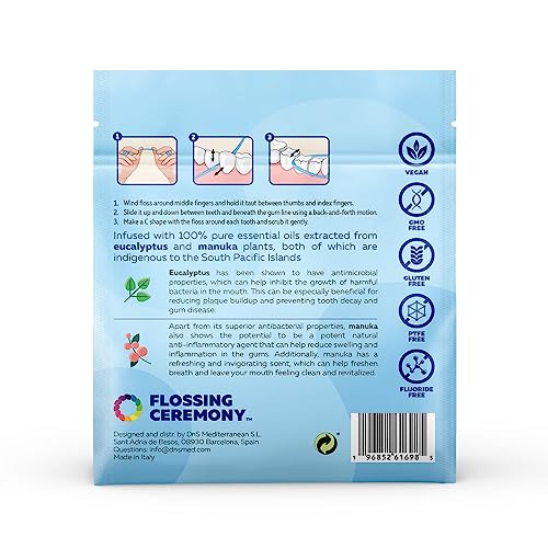 FlossingCeremony | Expanding Woven Dental Floss | Smart-Weave Floss | Vegan | Natural | Non-Toxic & PFAS Free | Eucalyptus & Manuka | Hilo Dental para Dientes | 55 Yards x 2 Units