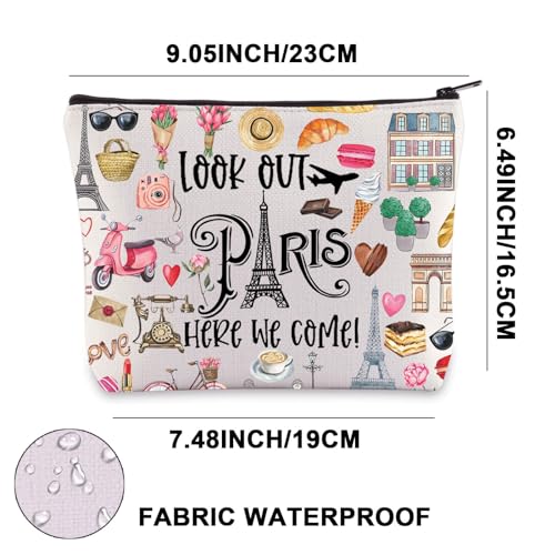 JNIAP Paris Themed Makeup Bag Paris Trip Gifts Paris Travel Bag Paris Toiletry Bag Paris Zipper Pouch Paris Makeup Pouch (look out paris)