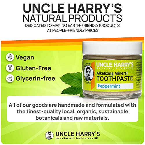 Uncle Harry's Peppermint Remineralizing Toothpaste | Natural Whitening Toothpaste Freshens Breath & Promotes Enamel | Vegan Fluoride Free Toothpaste