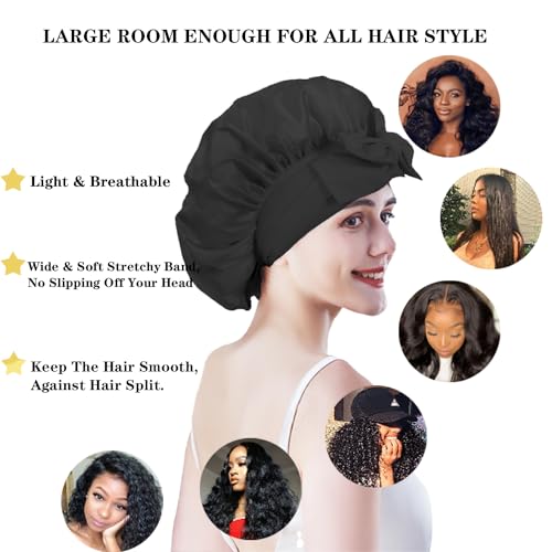 Cocheng Mulberry Silk Bonnet with Scrunchie Gift,Silk Bonnet for Sleeping Curly Hair,Wide Band Silk Bonnet,Extra Large & Breathable Hair Bonnet for Sleeping,Adjustable Silk Sleep Cap for Women