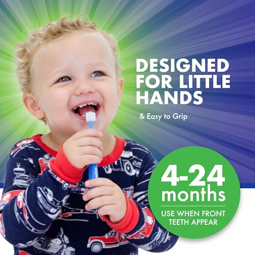 Brilliant Oral Care Baby Toothbrush with Soft Bristles and Round Head, for a Toddler Approved, Easy to Use All-Around Clean Mouth, Ages 0-2 Years, Blue, 1 Pack