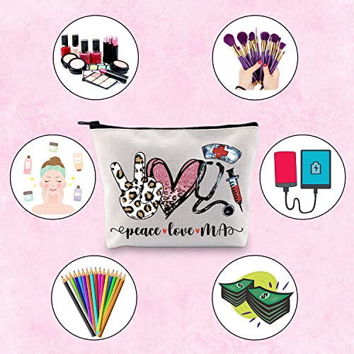 TSOTMO MA Medical Assistant Gift Peace Love MA Nurse Stuff Zipper Pouch Makeup Bag (Peace love MA)