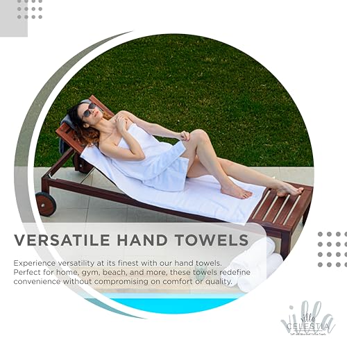 Villa Celestia 100% Cotton Hand Towel Set of 2, (16 x 28 inches) Sustainable, Soft, Highly Absorbent, Quick Drying, Combed Cotton Hand Towels Pack of 2 Ideal for Hotels, Spa, Bathroom, Dorm, White