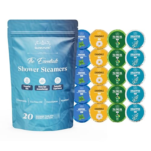 Glowlylite Shower Steamers Aromatherapy - 20 Packs Shower Bombs Essential Oils for Home Spa Bath, Self Care, Stress Relief (Blue)