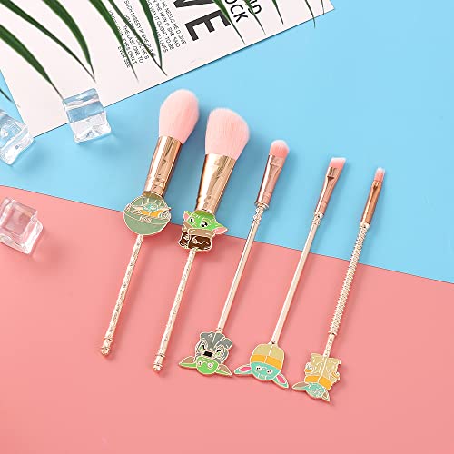 Baby Makeup Brushes Set - 5pcs Professional Classic Movie Series Cosmetic Brushes Foundation Blending Blush Eye Shadows Face Powder Brushes Kit for Fans (Baby Yoda Makeup Brushes)