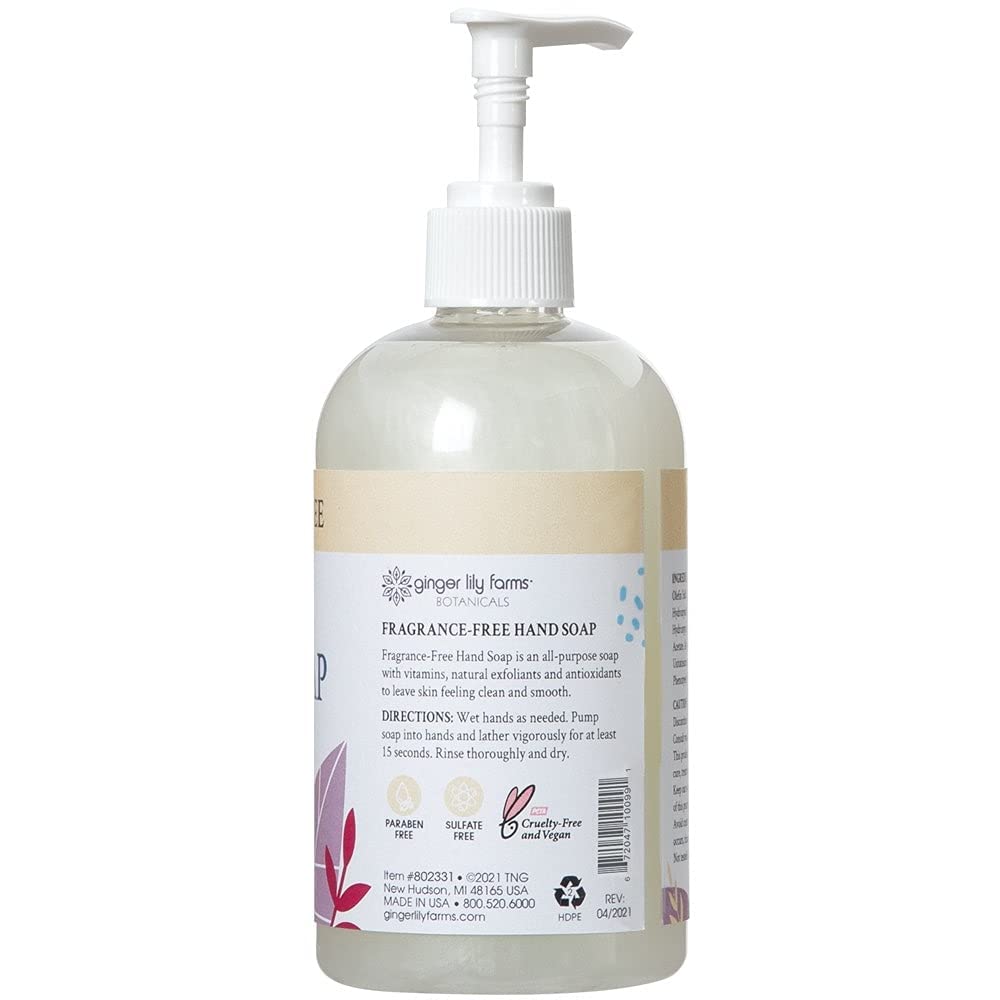 Ginger Lily Farms Botanicals All-Purpose Liquid Hand Soap, 100% Vegan & Cruelty-Free, Fragrance-Free, 12 fl oz