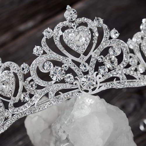 SWEETV Princess Tiara for Women, Crystal Wedding Tiaras for Bride, Silver Crown for Birthday Quinceanera Pageant Party Prom,Costume Hair Accessories Gift, 01 Silver