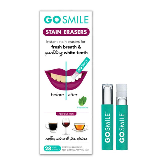 GO Smile Teeth Whitening Stain Erasers, (28 Single-use, applicators), On-The-Go Instant Teeth Cleaning, removes Coffee, red Wine and Tea Residue from Teeth Before Stains Set in, Mint Flavored