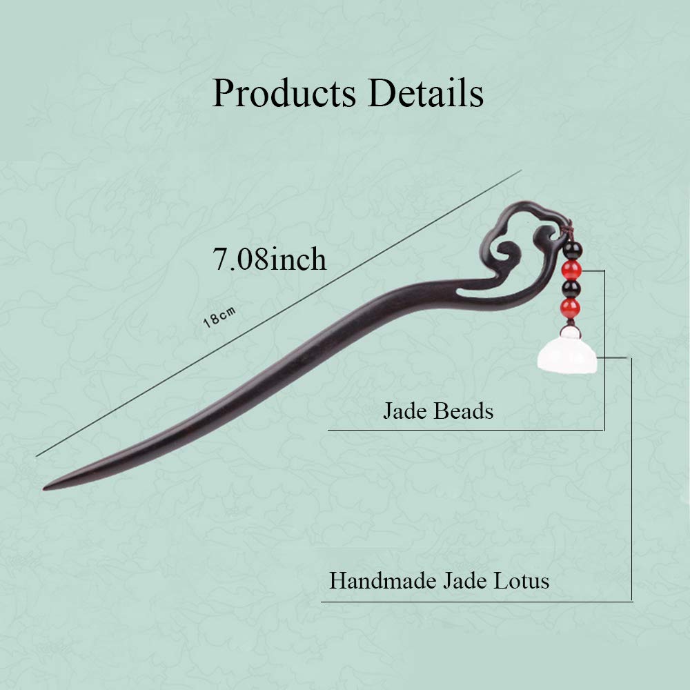 TOP SEWING Chinese Jade Retro Handmade Wooden Hairpin Classical White Lotus Hair Sticks Headdress Hair Chopsticks for Long Hair Party Daily