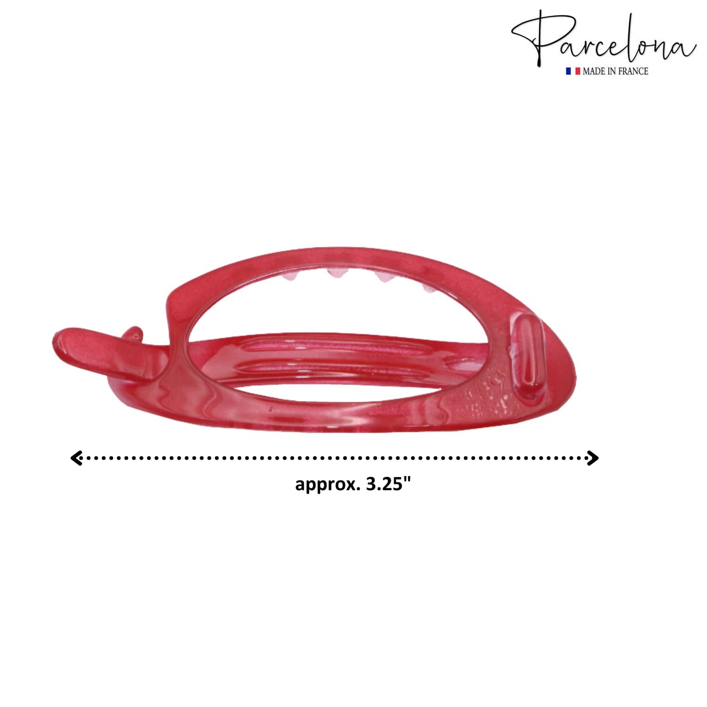 Parcelona French Plain Oval Small Celluloid Metal Free Hair Barrette Clips Women Hair Accessories, Made in France (Glossy Red)