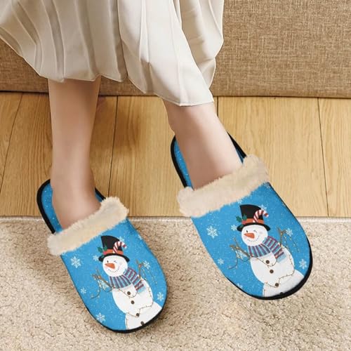 ZPINXIGN Winter Fuzzy Slippers for Women Cute Snowman House Slippers Travel Hotel Spa Indoor Fluffy Slippers Xmas Shoe for Men