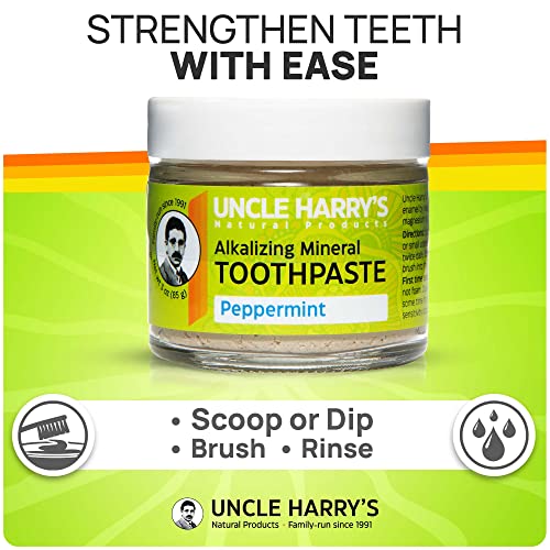 Uncle Harry's Peppermint Remineralizing Toothpaste | Natural Whitening Toothpaste Freshens Breath & Promotes Enamel | Vegan Fluoride Free Toothpaste