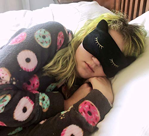 Ultra Soft Cute Cat Ear Sleeping Mask by Silly Obsessions. Light Blocking Eye mask for Cat Lovers.