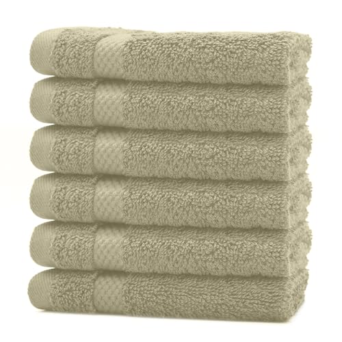 DAN RIVER 100% Cotton Face Towels 12 Pack - Premium Washcloths Highly Absorbent Towels for Bathroom, Spa and Daily Use 12x12 in, 600 GSM – Beige