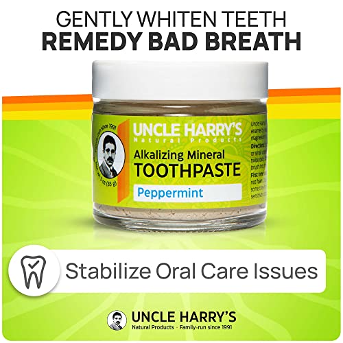 Uncle Harry's Peppermint Remineralizing Toothpaste | Natural Whitening Toothpaste Freshens Breath & Promotes Enamel | Vegan Fluoride Free Toothpaste