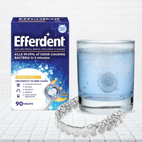 Efferdent PM Overnight Anti-Bacterial Denture Cleanser Tablets 90 ea (Pack of 6)