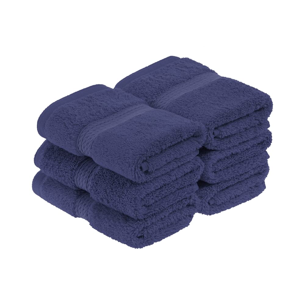 Superior Egyptian Cotton Pile Face Towel/Washcloth Set of 6, Ultra Soft Luxury Towels, Thick Plush Essentials, Absorbent Heavyweight, Guest Bath, Hotel, Spa, Home Bathroom, Shower Basics, Navy Blue