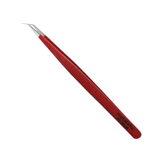 Tweezers for Eyelash Extension - Long 45° Angular Tip Tweezers - Hand Crafted Surgical Stainless Steel Precision Tweezers (Metallic Red Powder Coated)