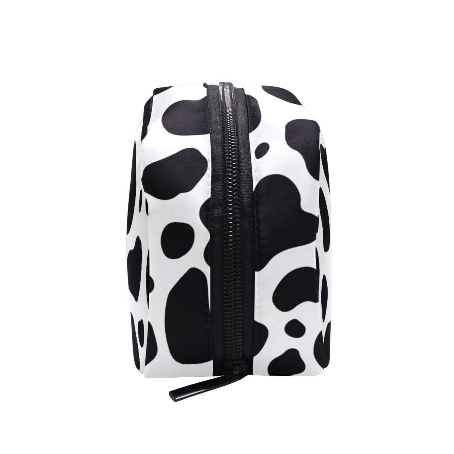 JHKKU Makeup Bag Cows Print Square Cosmetic Bag Portable Travel Toiletry Bag Black Zipper Storage Bag for Women