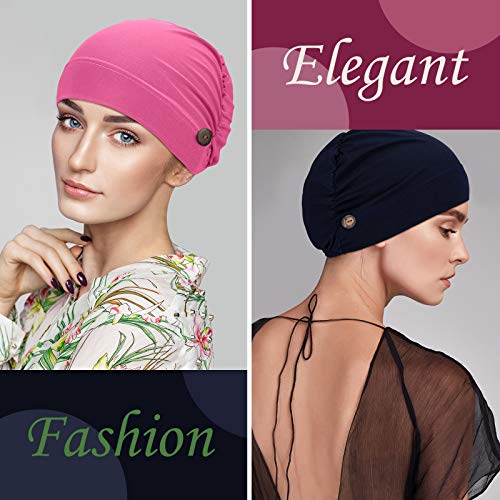 Geyoga 10 Pcs Soft Bouffant Caps with Buttons, Gourd-Shape Caps Stretch Bouffant Hat Stretchy Headband Turban (Bright Colors)