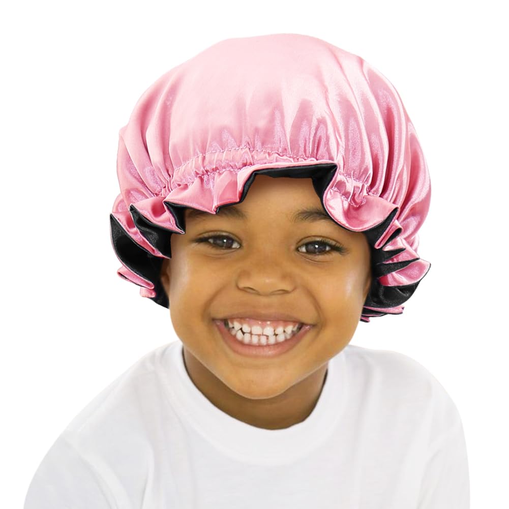 sent hair Kids Satin Bonnet Sleeping Cap, Adjustable Sleep Bonnet with Drawstring, Reversible Night Caps for 0-3 Years Old Kids/Child/Baby/Toddler (Double Layer Watermelon Red/Black)