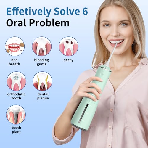 Water flosser Cordless, Electric Dental Flossers USB Rechargable Teeth Flosser, Professional Electric Portable Oral Irrigator with 4 Modes Green