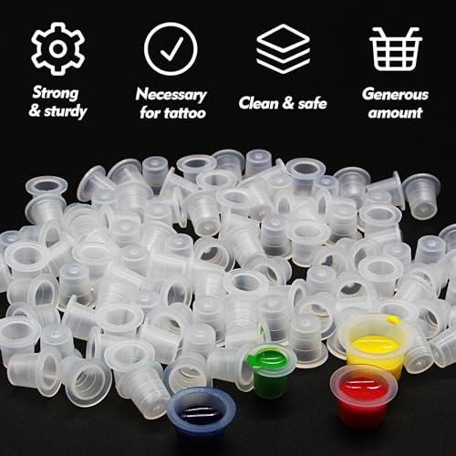 Rayyl 300Pcs Tattoo Ink Caps with 3Pcs Tattoo Ink Cups Holders - Included 100 Small 100 Medium 100 Large Tattoo Ink Caps and 3Pcs Ink Cups Holders for Tattoo Ink Tattoo Kit…