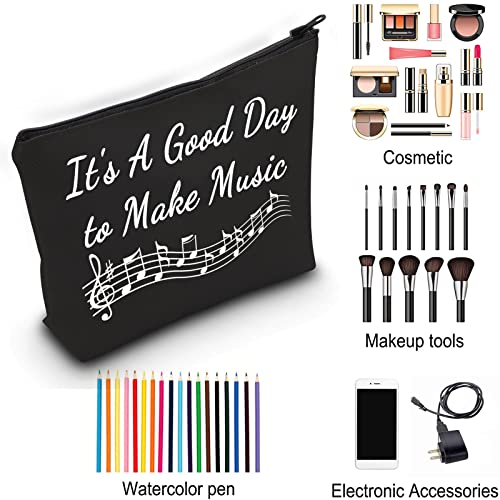 ZJXHPO Music Lover Gift Music Teacher Makeup Zipper Touch Bag It's A Good Day To Make Music Cosmetic Bag Music Survival Kit Travel Case (BL make music)