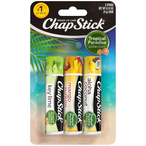 ChapStick Lip Care Set, Tropical Paradise Collection 3-Pack – Mango Sunrise, Key Lime & Aloha Coconut Lip Balm, 0.15 Oz Ea