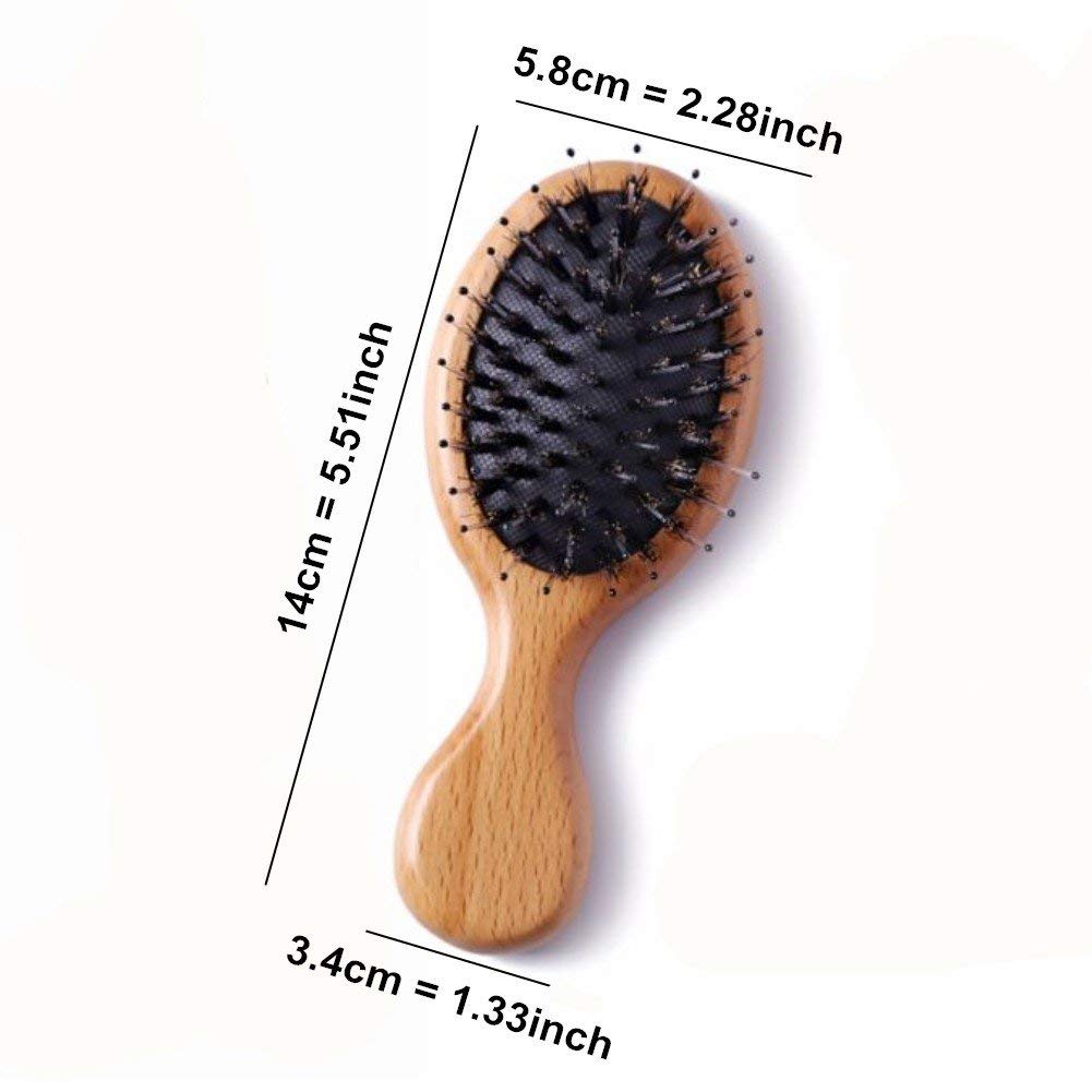 Hair Brush Mini Boar Bristle Hairbrush for Thick Curly Thin Long Short Wet or Dry Hair Detangle Massage Add Shine, Pocket Travel Small Paddle Hair Brush for Men Women Gilrs Boys