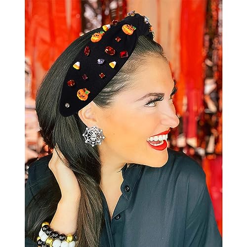 MOLOCH Halloween Headband Spooky Pumpkin Candy Corn Knotted Headband Jeweled Crystal Embellished Headband Black Halloween Costume Headwear Hair Accessories