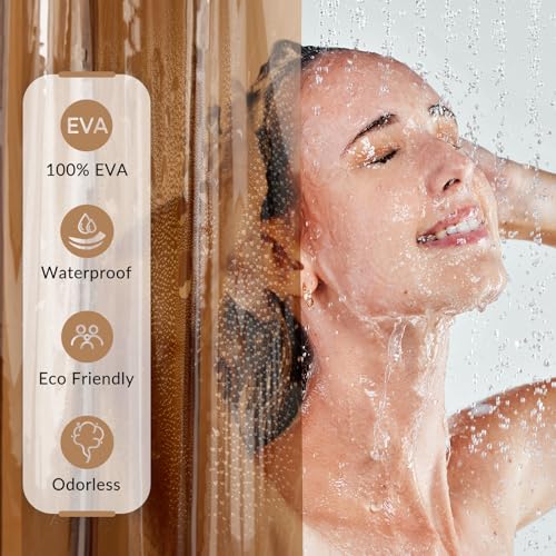 AmazerBath Premium EVA Shower Curtain Amber, Luxury Shower Curtain Clear Brown Jelly-Like Soft, Waterproof Clear Brown Shower Curtain with 3 Weighted Stones and 12 Grommets, Recyclable Packaging