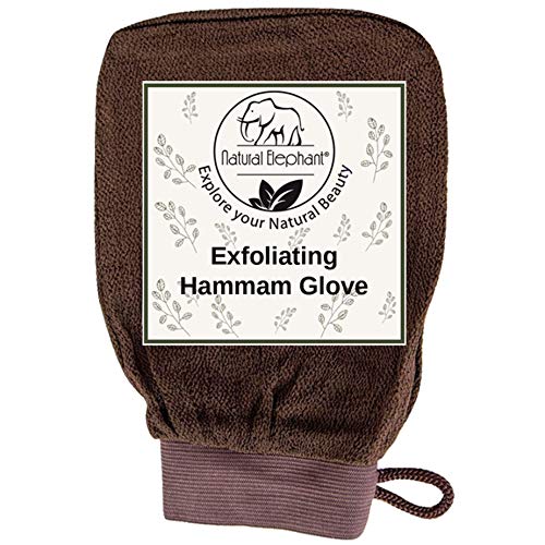 Natural Elephant Exfoliating Hammam Glove - Face and Body Exfoliator Mitt (Black, Brown, Orange, and Lilac (Pack of 4))