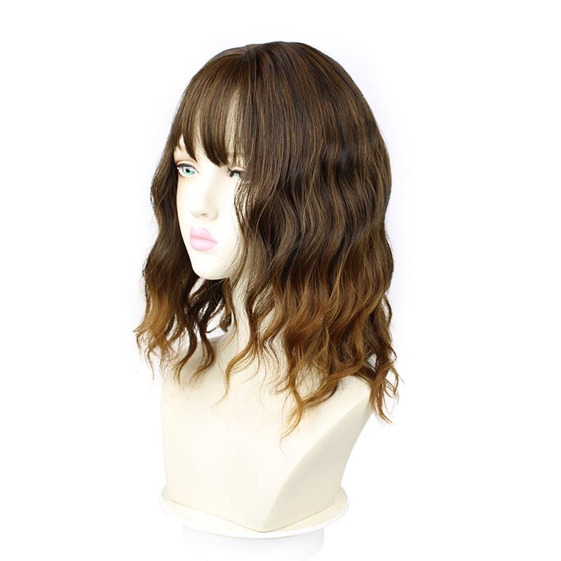 Sharebeauty Synthetic Bob Wig for Women Natural Wavy Curly Full Wig with Bangs Brown Ombre