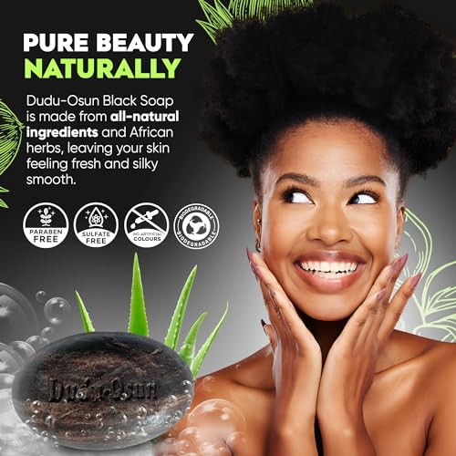 International Essence Dudu Osun 5-Pack Black Soap Bundled with Soap Pouch - Natural African Skincare Bar, Rejuvenating & Moisturizing Face, Body Wash (Classic Fragrance)