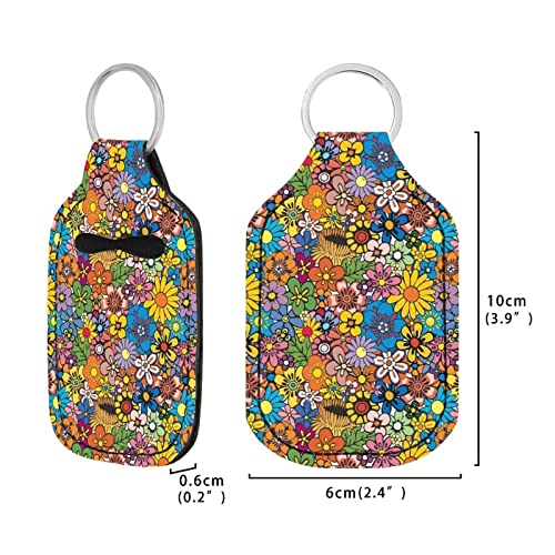 Suobstales Giraffe Butterfly Flower Print Travel Keychain Holders Kits, Travel Bottle Chapstick Lanyard Keychain Holders Set Neoprene Balm Holders Pouch Makeup Storage Organizer, Set of 3