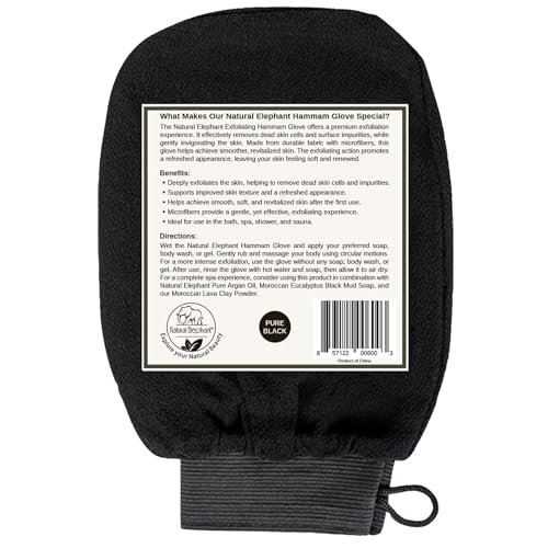 Natural Elephant Exfoliating Hammam Glove - Face and Body Exfoliator Mitt (Black, Brown, Orange, and Lilac (Pack of 4))