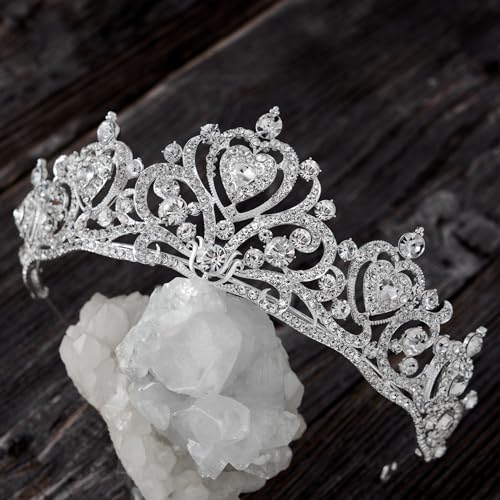 SWEETV Princess Tiara for Women, Crystal Wedding Tiaras for Bride, Silver Crown for Birthday Quinceanera Pageant Party Prom,Costume Hair Accessories Gift, 01 Silver