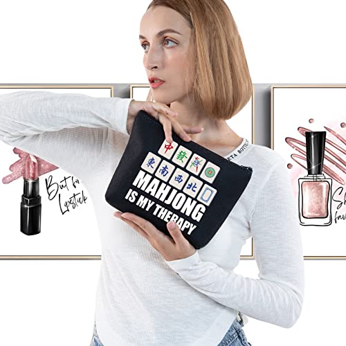 LEVLO Funny Mahjong Cosmetic Make Up Bag Mahjong Lover Gift Mahjong Is My Therapy Makeup Zipper Pouch Bag For Friend Family (Mahjong Black)