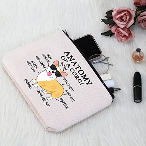 G2TUP Corgi Lover Gift Anatomy of a Corgi Makeup Bag Corgi Mom Cosmetic Bag with Zipper Corgi Owner Gift Dog Mama Lover Gift (Anatomy of a Corgi Fluorescent White)