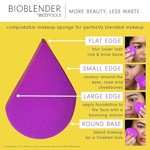 EcoTools Bioblender Makeup Sponge Duo, Compostable Makeup Blender, For Liquid & Cream Foundation, Seamless Application, Eco-Friendly Beauty Sponge, Cruelty-Free & Latex Free, 2 Count