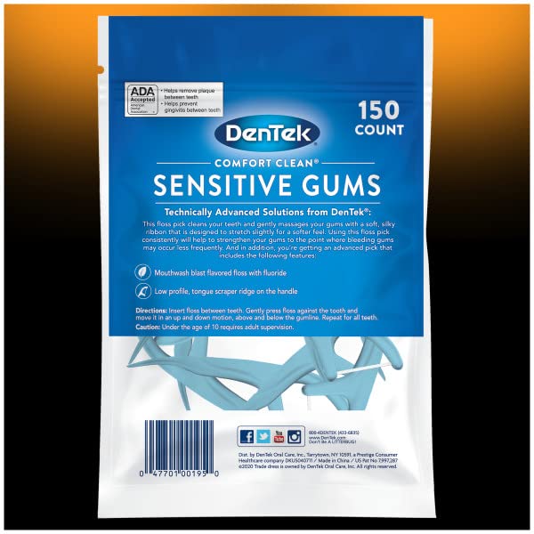 DenTek Comfort Clean Sensitive Gums Floss Picks, Soft & Silky Ribbon, 90 Count