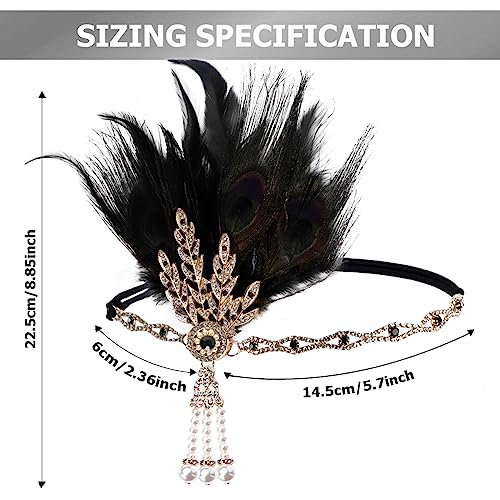 FERCAISH 1920s Flapper Headband, Roaring 20s Black Feather Crystal Headband Bachelor Party Feather Headband, Great Hair Accessories for Women