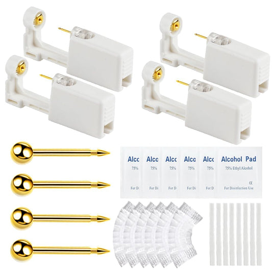 psaakon 24 Pcs Self Ear Piercing Gun Kits - 24pcs/Set Painless Disposable Sterile Gun with Hypoallergenic Studs,at Home Safety Ear Piercing Gun Kit Tool (Gold 3mm 204)