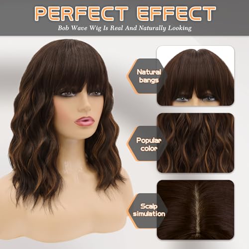 MOSINA Bob wig with Bangs for Women,Chocolate Brown Wig,14" synthetic bob wigs,Heat Resistant Fiber Wig,Suitable for work, parties and other occasions Use………