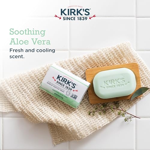 Kirk's Castile Bar Soap Clean Soap for Men, Women & Children | Premium Coconut Oil | Sensitive Skin Formula, Vegan | Soothing Aloe Vera | 4 oz. Bars - 3 Pack