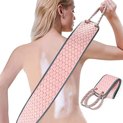 dodiff Exfoliating Back Scrubber for Shower, 38 Inches Back Washer with Handles, Exfoliating Washcloth Body Exfoliator Bath Tool to Scrub Your Body Deeply for Men & Women Exfoliation (Pink)