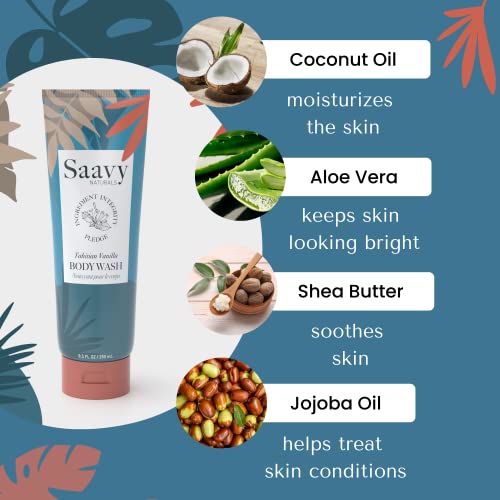 Saavy Naturals Tahitian Vanilla Body Wash, Moisturizing Shower Gel for Men & Women, Vegan Formula with Coconut Oil, Shea Butter, and Aloe Vera - 8.5 Fl Oz, 2 Pack Made in the USA