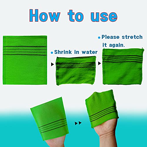 NOPIGO Korean Asian Exfoliating Bath Washcloth Mitt for Remove Dead Skin.Exfoliating Body Scrubber.Exfoliating Gloves for Body Scrub (green2 red2)